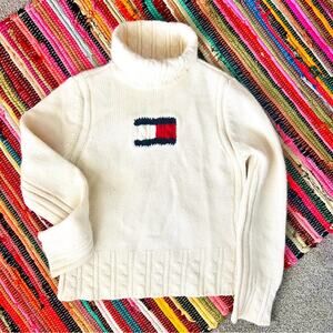 Vintage 90s Y2K Tommy Hilfiger Lambswool Angora Logo Turtleneck Sweater